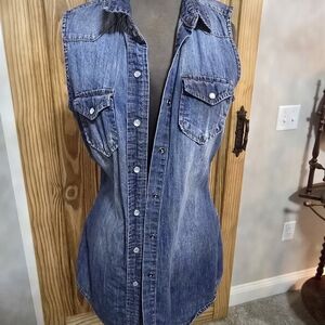 Sleeveless Denim Button-Up Top